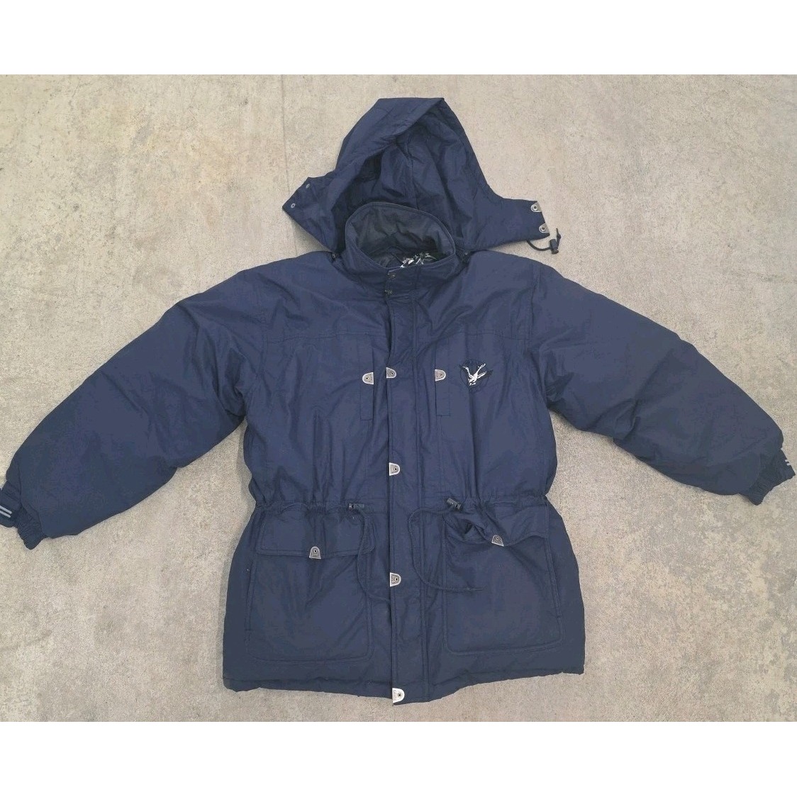 Vtg Triple FAT Goose Down Filled Parka Jacket Blue Removable Hood 1990s L